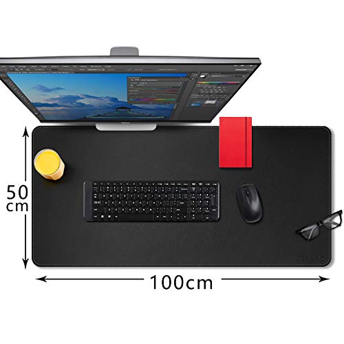 CENNBIE Leather Desk Mat Protector, 39.3" x 19.6" Large Mouse Pad(Black) - color: Black, size: 39.3" x 19.6"