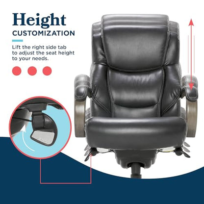 La-Z-Boy Delano Big and Tall Executive Office Chair - Ergonomic Lumbar Support Memory Foam - Bonded Leather Desk Chair for Home Office - Weathered Grey Wood Arms - Black - color: Black With Weathered Gray Wood