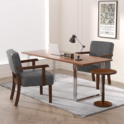 FAGAGA Accent Chairs Set of 2, 2 Solid Wood Armchairs with Side Table | Faux Leather Chair with Soft Thicken Cushion, Comfy Reading Chair for Bedroom, Waiting Room, Home Office, Easy Assembly - color: Faux Leather Gray, size: Set of 2 with table