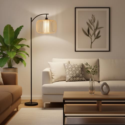 LALISU Standing Floor Lamp for Living Room, Linen Shade Floor Lamp, Brown - color: Brown