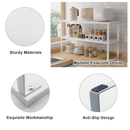 Stable Wood Computer Monitor Stand for Desk Organizer, Anti-slip Computer Riser Monitor Shelf for PC Laptop Notebook Home & Office (White)
