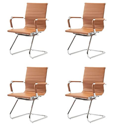 HNY 4-Pack PU Leather Office Guest Chairs - color: Cognac, size: 4 PCS