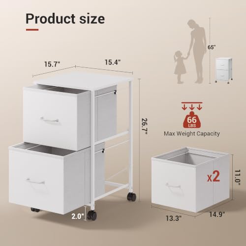 DEVAISE 2 Drawer Mobile File Cabinet with Open Storage Shelf - color: White