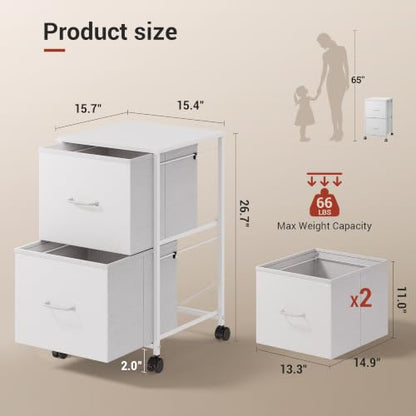 DEVAISE 2 Drawer Mobile File Cabinet with Open Storage Shelf - color: White