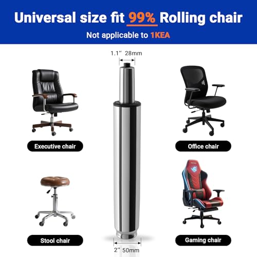 12.2-18.5 Inches Office Chair Cylinder Replacement, TOP-Activated - color: Polished Steel, size: 6.3‘’ Height Range