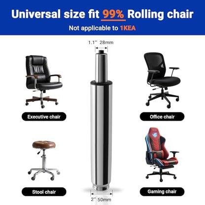 12.2-18.5 Inches Office Chair Cylinder Replacement, TOP-Activated - color: Polished Steel, size: 6.3‘’ Height Range
