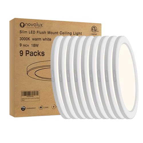 Flush Mount Ceiling Light Fixture - ETL Certified - 9 Inch Dimmable 3000K Warm White LED, 0.63'' Ultra Thin Round Design for Bedroom, Bathroom, Kitchen, Hallway, Basement, Closet (9-Pack)‌ - color: White, 3000K, size: 9 inch (9 Pack)