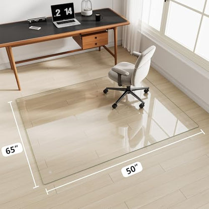 Glass Chair Mat 50" x 65" Tempered Glass Office Chair Mat - color: Transparent, size: 65" x 50"