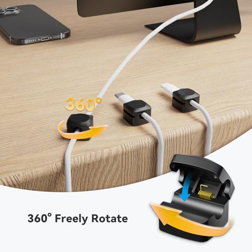Daisyhome Rotatable Cord Organizer, Strong Adhesive Spring Cable Clips - color: 8*Black