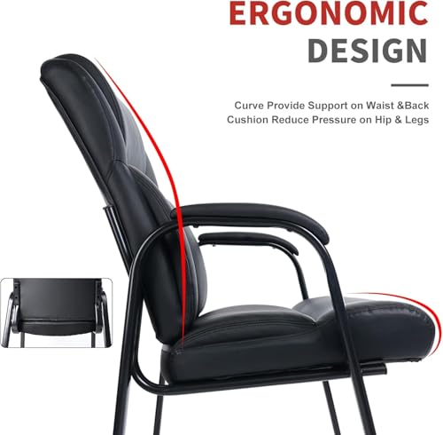 CLATINA Big Tall 500 LBS Wide Guest Chair Heavy Duty, Leather Side Reception Chairs with Padded Armrest No Wheels, Executive Office Desk Chair for Meeting Conference Waiting Room Home, Black 6 Pack - color: Black, size: 4 Pack
