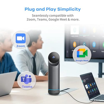 KanDao Meeting Pro 360-degree Video Conference Camera with Microphones and Speakers, AI Tracking, Smart Zooming, Automatic Focus, 4-in-one Standalone Meeting Room Camera System, Wi-fi/HDMI/USB - color: Grey-Black