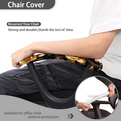 Rose Butterfly Print Office Chair Arm Covers Protectors, Elastic Chair Armrest Slipcovers Soft Comfy Desk Chair Armrest Covers, Universal Game Chair Arm Rest Covers - color: Black and Gold - Rose Butterfly