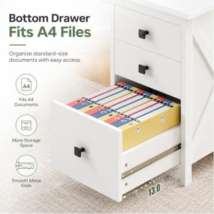 JSB 47.2 Inch White Computer Desk with 3 Drawers for Home Office Bedroom - color: White, size: 47.2in