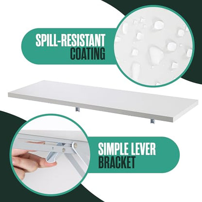 Wall Mounted Desk, Murphy Desk, Wall Mounted Folding Table, 48x16 White | Houseables Laundry Folding Table, Fold Down Work Bench, Foldable Station, Floating Bar, Hanging, Dining, Kitchen, Clothes - color: White