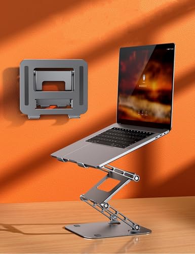 Adjustable Laptop Stand with 360°,3-Tier Ergonimic Foldable Sitting/Standing Laptop Riser for Desk Compatible Rotating Base