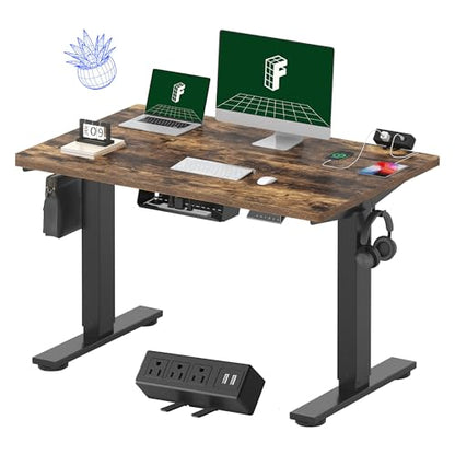 FLEXISPOT EN2 48"x30" Standing Desk with Power Strip Bundle - color: Black Frame + Rustic Brown, size: 48x30