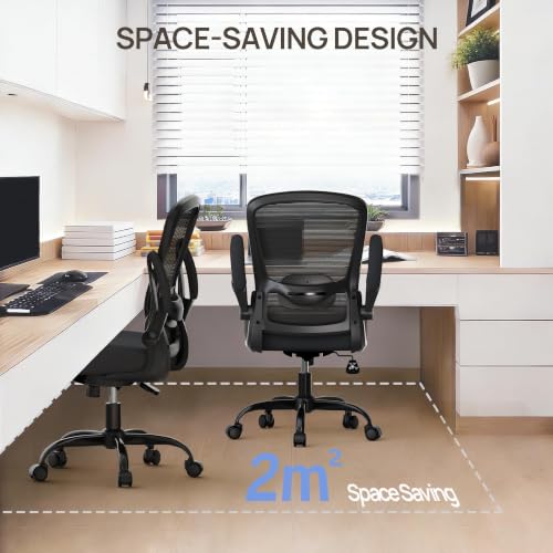 Ergonomic Office Chair w/Adjustable Lumbar, Flip Armrest, 135° Recline - color: Black-black Frame