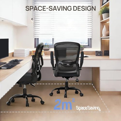 Ergonomic Office Chair w/Adjustable Lumbar, Flip Armrest, 135° Recline - color: Black-black Frame