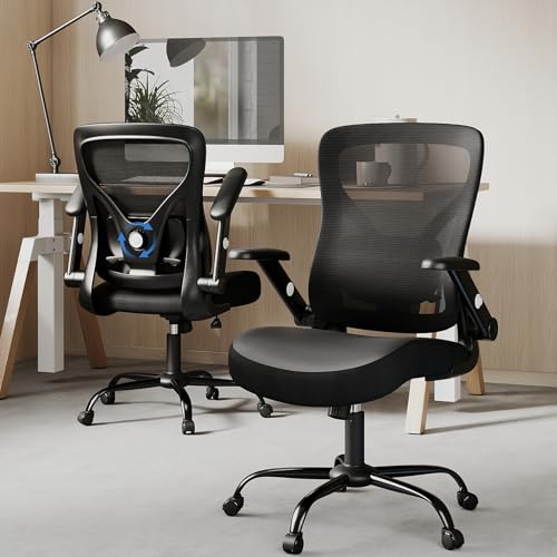 ralex-chair Ergonomic Office Desk Chair with Adjustable Lumbar Support | 3D Flip-up Armrest, 350lbs Capacity, Breathable Mesh Back,PU Leather Seat, for Office,Home,Computer, Black - color: Black