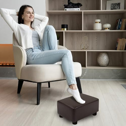 CAROLMADE Small Foot Stool Ottoman Footstool with Legs Under Desk Footrest for Living Room Bedroom and Office, Dark Brown - color: Pu Brown, size: 11"d X 15.4"w X 8.3"h