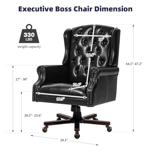 Upgraded 2026 Executive Desk Chair, Ergonomic Recliner Chair,Black | Faux Leather Wingback Home Office Chair with Nail Head Trim & Tufted Back, Big and Tall Office Chair for Home and Living Room - color: Black, style: Modern