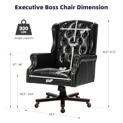 Upgraded 2026 Executive Desk Chair, Ergonomic Recliner Chair,Black | Faux Leather Wingback Home Office Chair with Nail Head Trim & Tufted Back, Big and Tall Office Chair for Home and Living Room - color: Black, style: Modern