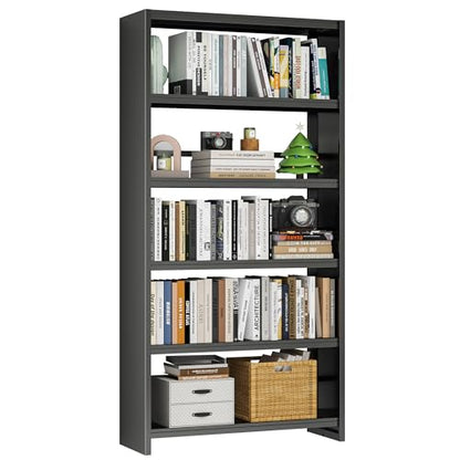 69" 5 Tier Metal Bookcase, Sturdy Storage Bookcase Book Stopper (Black) - color: Black, size: 69"H*34"W