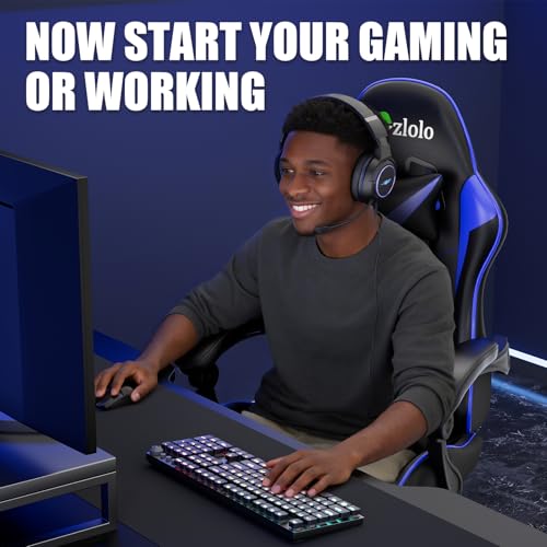 Czlolo Gaming Chair with Footrest Racing Style Lumbar Support Massager Video Game Chair with Metal Legs, High Back Reclining Gamer Chair with Headrest, 360° Swivel Office Computer Desk Chair (Blue) - color: Blue
