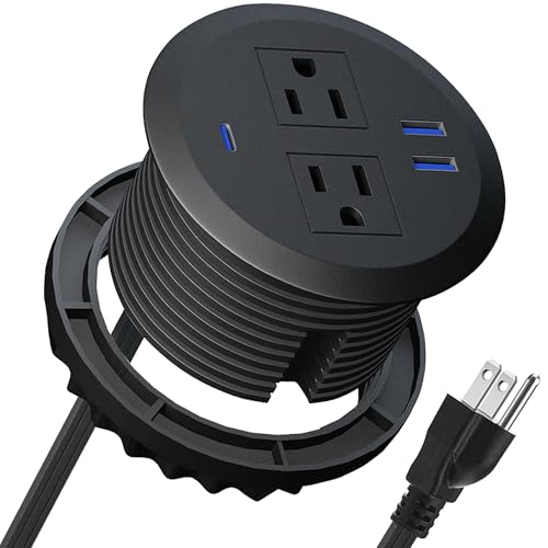3-inch Desktop Power Grommet,PD20W USB-C,6.5ft Cord,Black - size: Black,6.5 ft Cord