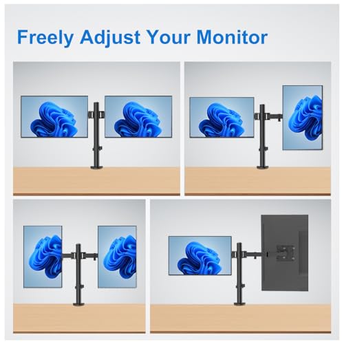 Dual Monitor Mount for 17-27 Inch Monitors up to 17.6 lbs, Desk Clamp