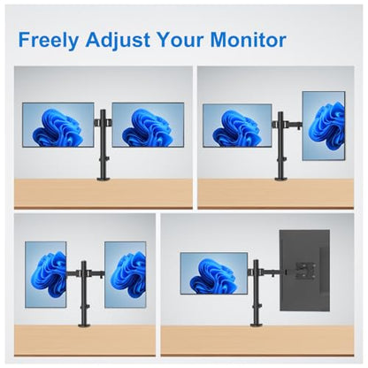 Dual Monitor Mount for 17-27 Inch Monitors up to 17.6 lbs, Desk Clamp
