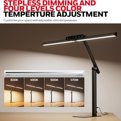 Honeywell HJ1BK Eye-Caring 1200LM LED Architect Desk Lamp for Home Office | CRI≥97, Flicker-Free, 4 Color Temps, Task Desk Light with Base for Computer, Study, Black - style: Black Base