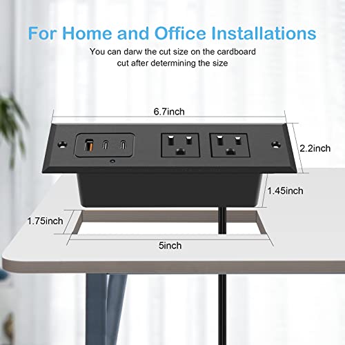 CCCEI Recessed Power Strip with 45W USB-C Ports, Fast Charging USB A Port Desk Outlet, Black Furniture Hidden Charging Station for Side Table, End Table, with 10FT 45 Degree Flat Plug Extension Cord. - size: 10FT, style: 45W USB-C
