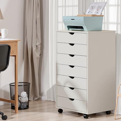 OLIXIS 7-Drawer Rolling File Cabinet, Printer Stand with Office Storage - color: White, size: 7 Drawer