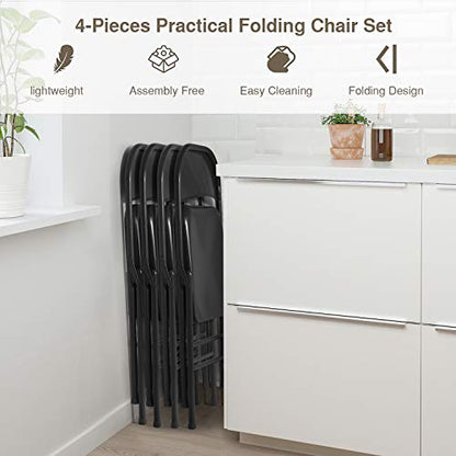 VECELO Metal Folding Chairs 4 Pack, Double Hinged Steel Frame Easy Foldable&Stackable for Office Kitchen Dinning Wedding Patio and Garden - color: Classic Black