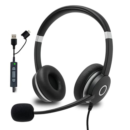 Spracht USB Wired Headphones for Work, WorkIT! Dual Ear Computer Headset with Microphone, USB A & USB C Head Sets, Comfortable Wired Headphones with Microphone for Work, Online, Office - style: Dual Ear