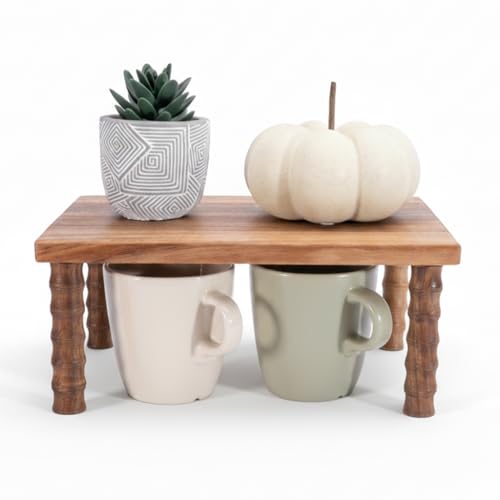 Kitchen Counter Shelf Wooden Cabinet and Desktop Counter Riser | Acacia Wood Small Coffee Station Organizer Countertop Display Stand Shelf for Top of Desk Home Office Bathroom
