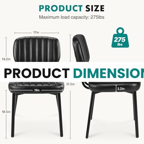 OLIXIS Dining Chairs Set of 6, Upholstered Kitchen Chairs, Black | Faux Leather Comfortable Cushion Seat, Metal Legs with Backrest, Mid-Century Modern, Easy Assembly, Dining Room Home - color: Black, size: 6 PCS