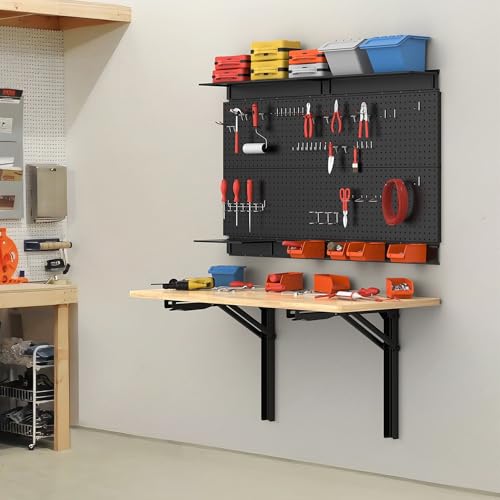 TORACK Heavy Duty Wall Mounted Folding Workbench, Collapsible Wall Table | Space Saving, Folding Wall Desk for Garage, Workshop, Holds up to 550 lbs, Size: 32 x 18 in - size: 32x18 inch
