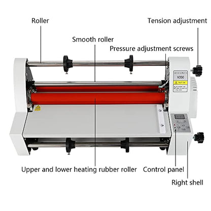 TFCFL V350 Hot Cold Roll Laminator, 13.6" Electronic Laminating Machine Single & Dual Sided 350mm Laminator for School Office, Digital Display Temperature Control with 4 Rollers