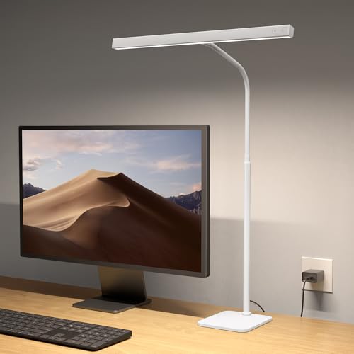 SUPERDANNY LED Desk Lamp for Home Office, Eye-Caring Desk Light with Base | White, 12W Touch Control 3 Colors Dimmable Brightness, 360° Gooseneck, USB Adapter, for Computer Monitor Reading Workbench - color: White, size: Stable Base