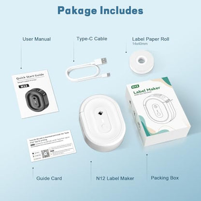 Bluetooth Label Maker Machine N12 Mini Thermal Label Printer, White - color: White