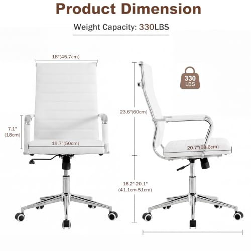 Okeysen Ergonomic Office Desk Chair, Modern PU Leather Conference Room Chairs Ribbed, High Back Executive Swivel Rolling Chair for Home, Office - color: White-ribbed