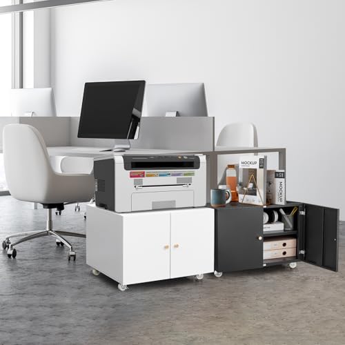 Metal Fridge Printer Stand Cabinet with Storage and Wheels, Black - color: Black - 24''wx24''dx18''h