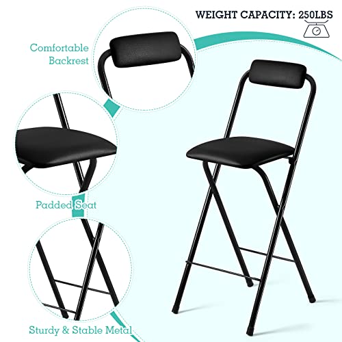 Geelin 2 Pcs 25.6 Inch Folding Chairs with Padded Seats - Portable, Foldable, Bar, Office, Guitar, Desk, Counter, Fold Up Sitting Stool for Adults and Kids