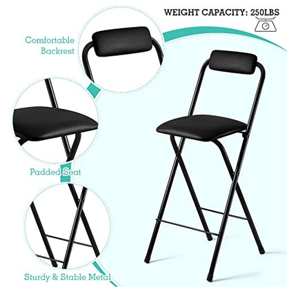 Geelin 2 Pcs 25.6 Inch Folding Chairs with Padded Seats - Portable, Foldable, Bar, Office, Guitar, Desk, Counter, Fold Up Sitting Stool for Adults and Kids