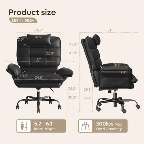 Bestier Criss Cross Chair with Adjustable Arms PU Leather Black | 135° Reclining Executive Chair with Headrest Big and Tall Computer Desk Chair for Home Makeup Office - color: Black Pu Leather, size: High Back