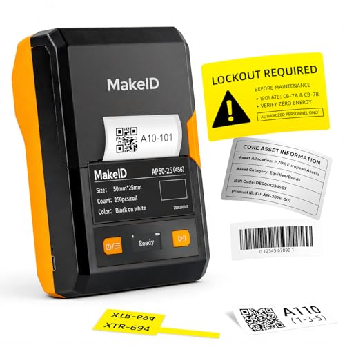 Makeid EP53 2" Label Maker with Label, 300 DPI 2600mAh Battery Thermal Transfer Portable Bluetooth Label Printer for Home Organization, Kitchen Storage, Small Business & Job Sites