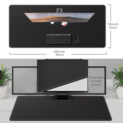 CENNBIE Leather Desk Mat Protector, 35.5" x 16" Office Desk Pad (Black) - color: Black, size: 35.5" x 16"
