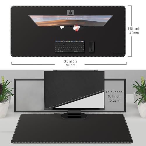 CENNBIE Leather Desk Mat Protector, 35.5" x 16" Office Desk Pad (Black) - color: Black, size: 35.5" x 16"